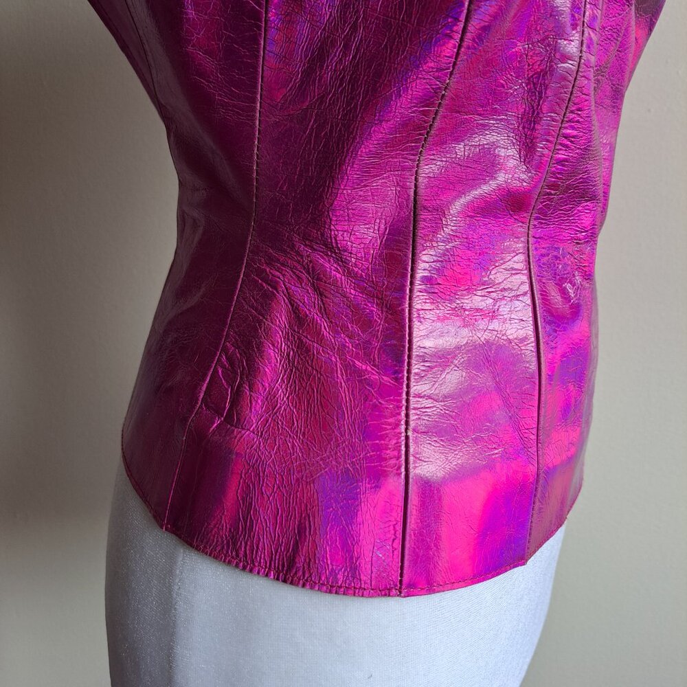 Plein Sud neon hot pink metallic genuine leather corset top Size 38 / XS - Picture 3 of 16